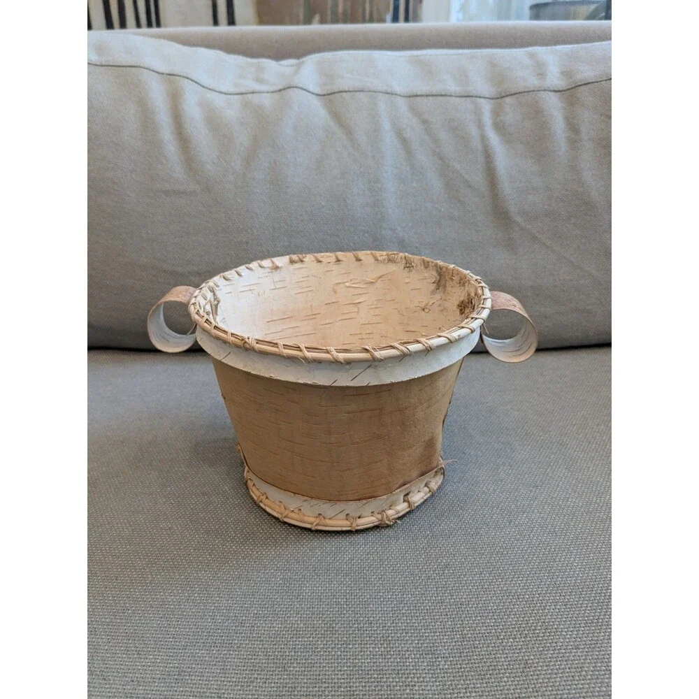 Vintage‎ Birch Bark Basket Native American Ojibwe Hand Made 7''